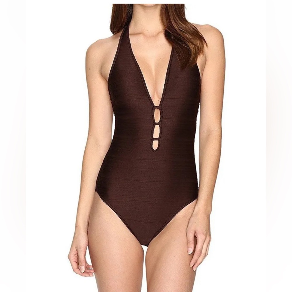 Ralph Lauren Brown Solid Ottoman Crossback One piece Swimsuit size 12 NWT